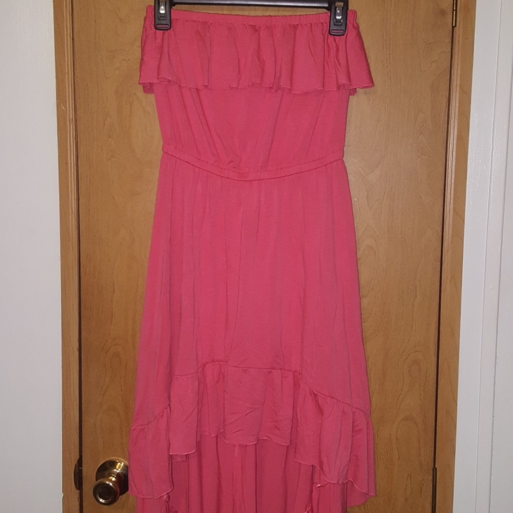 strapless  pink boho hi-low dress